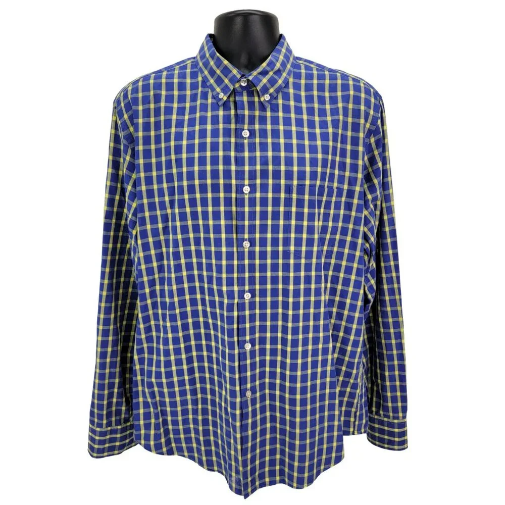 J.Crew Men’s Shirt XL Long Sleeve Blue Yellow Check‎ Button Down Woven 34637